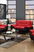 3PCS Modern Faux Leather Sofa Set – Red & Black Sofa, Loveseat, and Armchair with Chrome Legs for Contemporary Living Room
