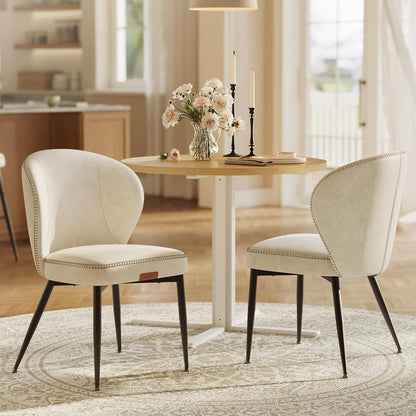 Dining Chairs Set of 2, Upholstered Kitchen Chairs with Synthetic Leather Seat and Mid-Century Modern Design - with White and Black | Sold by Uncle Wiener's Wholesale