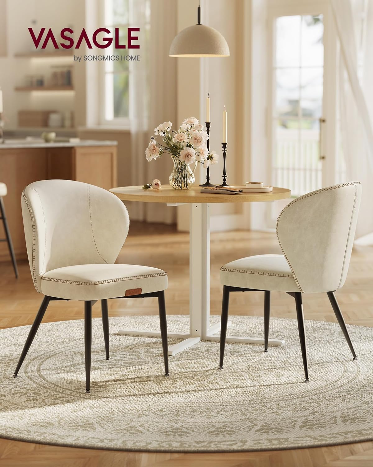 Dining Chairs Set of 2, Upholstered Kitchen Chairs with Synthetic Leather Seat and Mid-Century Modern Design - with White and Black | Sold by Uncle Wiener's Wholesale