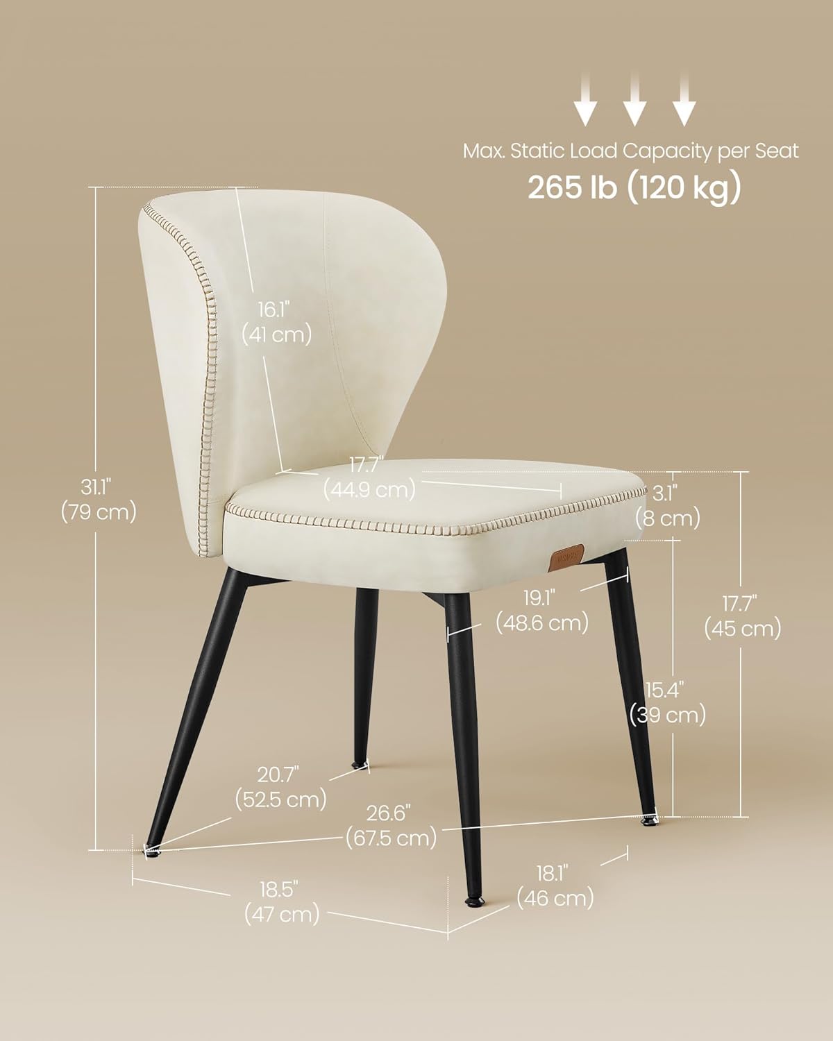 Dining Chairs Set of 2, Upholstered Kitchen Chairs with Synthetic Leather Seat and Mid-Century Modern Design - with White and Black | Sold by Uncle Wiener's Wholesale