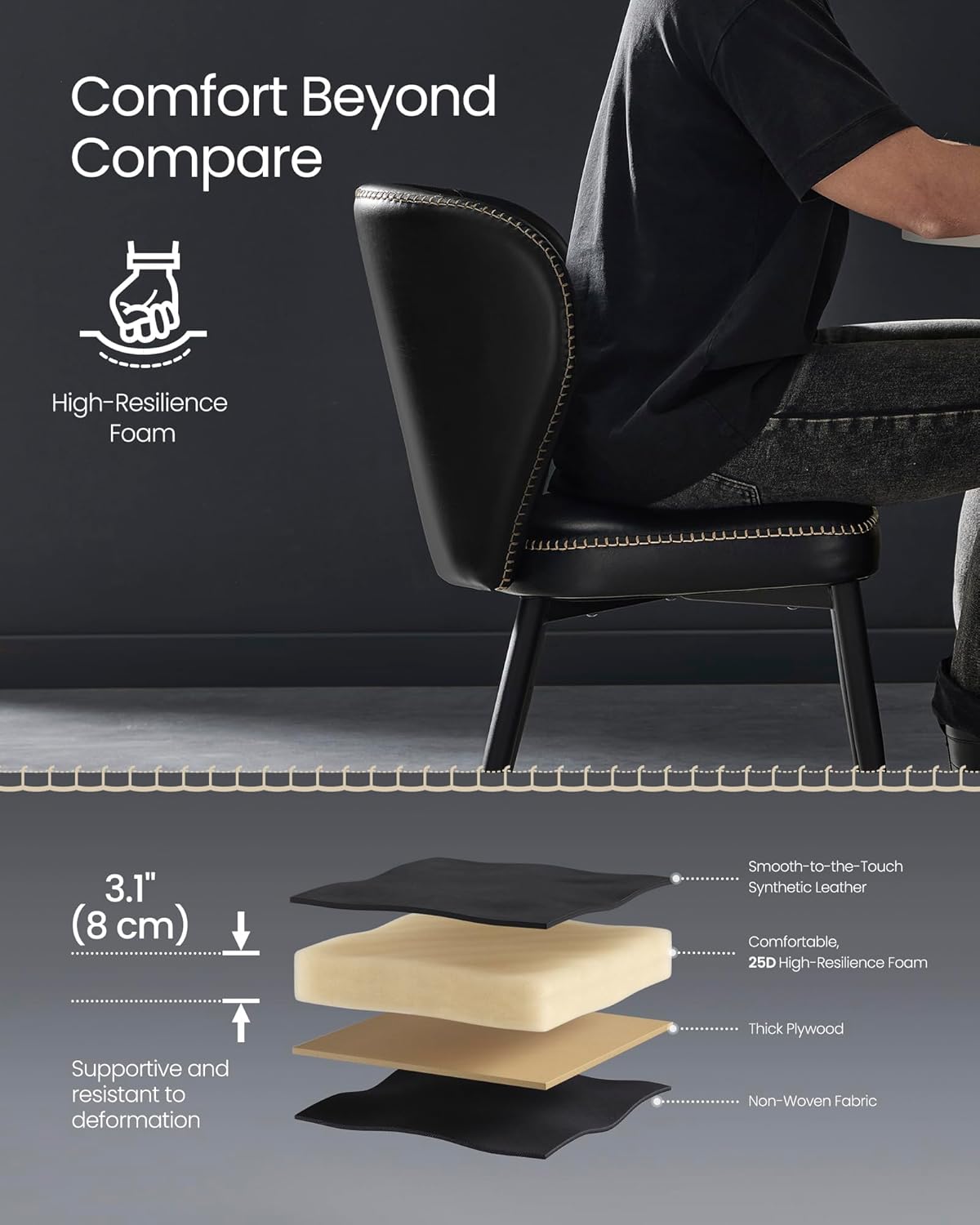 Dining Chairs Set of 2, Upholstered Kitchen Chairs with Synthetic Leather Seat and Mid-Century Modern Design - with White and Black | Sold by Uncle Wiener's Wholesale
