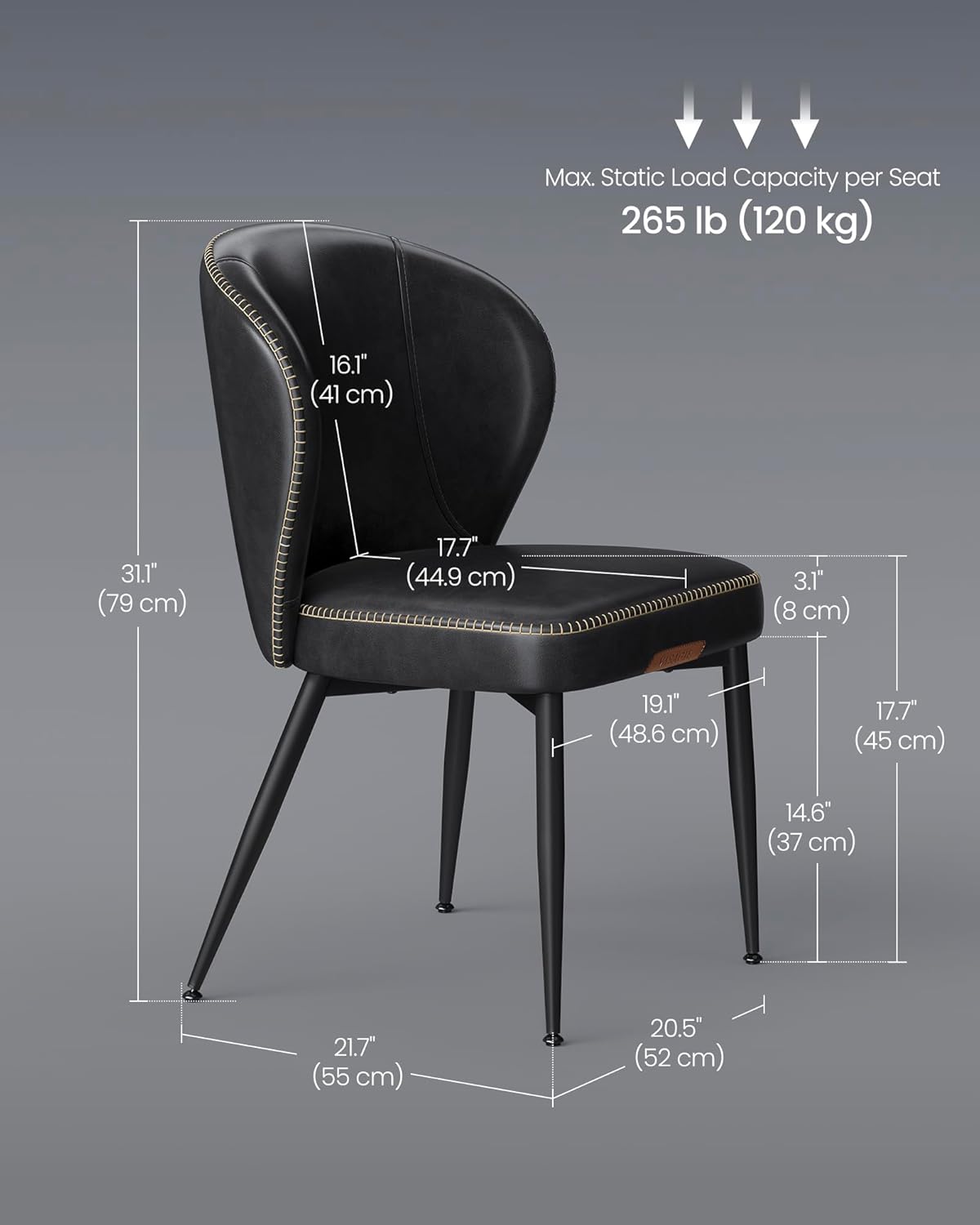 Dining Chairs Set of 2, Upholstered Kitchen Chairs with Synthetic Leather Seat and Mid-Century Modern Design - with White and Black | Sold by Uncle Wiener's Wholesale