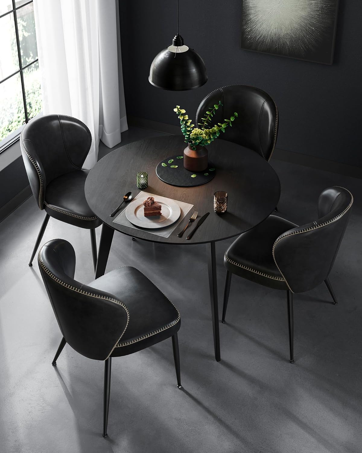 Dining Chairs Set of 2, Upholstered Kitchen Chairs with Synthetic Leather Seat and Mid-Century Modern Design - with White and Black | Sold by Uncle Wiener's Wholesale