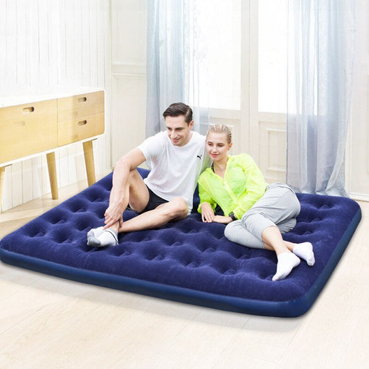 Double Camping Air Mattress – Flocked Blue Inflatable Air Bed with Coil Beam Support – SPTY022 - with | Sold by Uncle Wiener's Wholesale