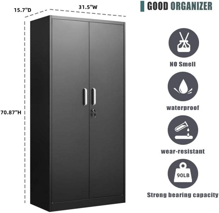 Double Door Steel Storage Cabinet 31.5″ × 15.7″ × 70.9″ Black YCS1D03 - with | Sold by Uncle Wiener's Wholesale