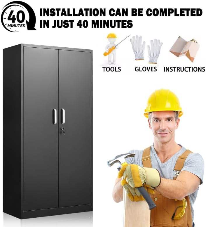 Double Door Steel Storage Cabinet 31.5″ × 15.7″ × 70.9″ Black YCS1D03 - with | Sold by Uncle Wiener's Wholesale