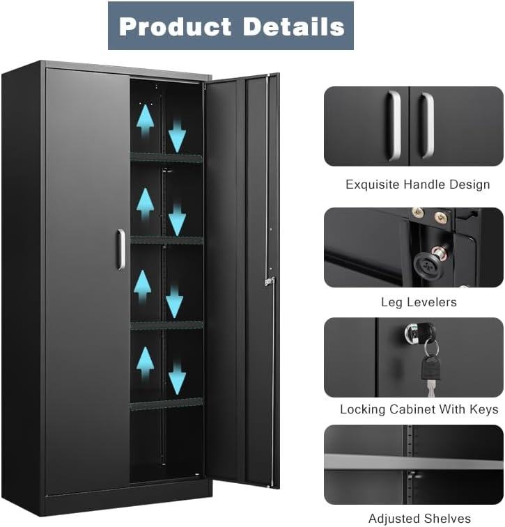 Double Door Steel Storage Cabinet 31.5″ × 15.7″ × 70.9″ Black YCS1D03 - with | Sold by Uncle Wiener's Wholesale