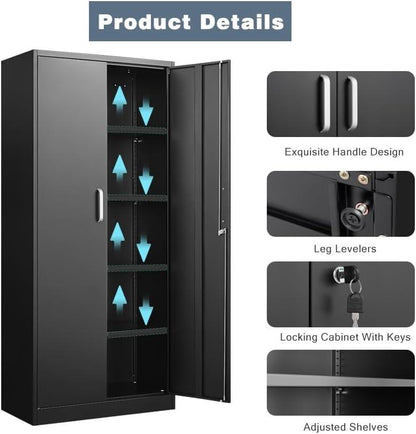 Double Door Steel Storage Cabinet 31.5″ × 15.7″ × 70.9″ Black YCS1D03 - with | Sold by Uncle Wiener's Wholesale