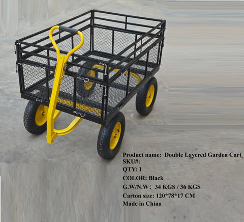 Double - Layered Heavy - Duty Garden Cart with 1100 lbs Capacity DGC1380 - with | Sold by Uncle Wiener's Wholesale