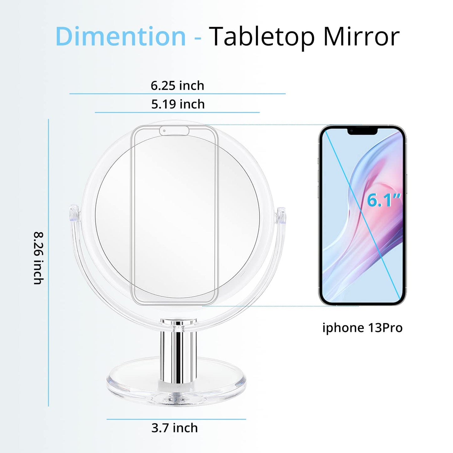Double - Sided Makeup Vanity Mirror – 1X/2X 360° Swivel Stand – JXVM97 - with | Sold by Uncle Wiener's Wholesale