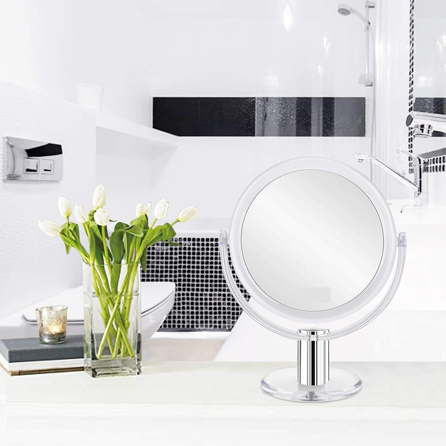 Double - Sided Makeup Vanity Mirror – 1X/2X 360° Swivel Stand – JXVM97 - with | Sold by Uncle Wiener's Wholesale