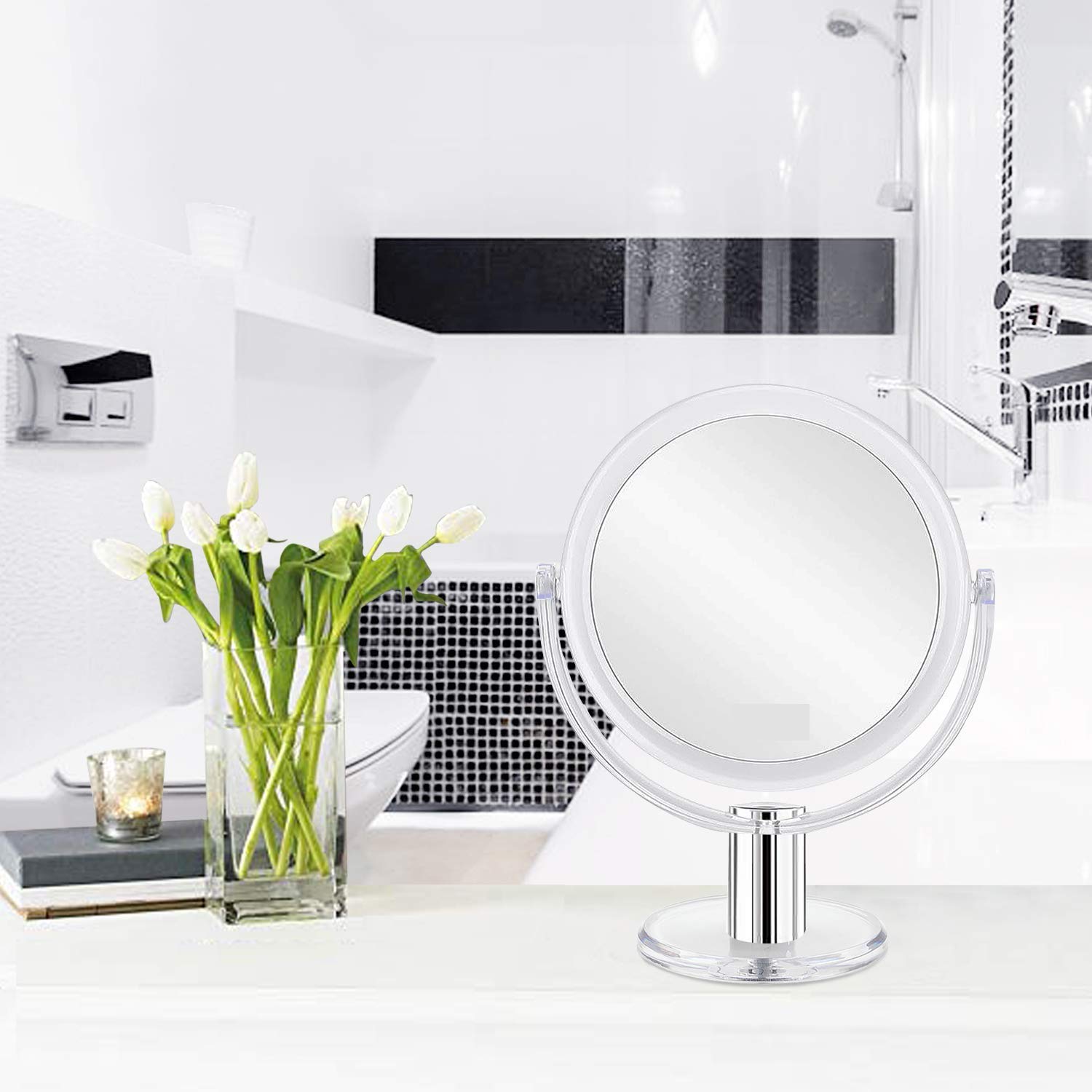 Double - Sided Makeup Vanity Mirror – 1X/2X 360° Swivel Stand – JXVM97 - with | Sold by Uncle Wiener's Wholesale