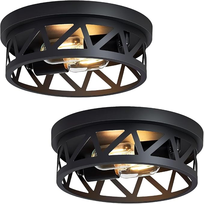 DPXEKQ 2-Light Flush Mount Ceiling Lights 2-Pack – 11" Black Farmhouse Industrial Ceiling Fixtures with Open Metal Cage for Hallway, Kitchen & Bedroom - Furniture with | Sold by Uncle Wiener's Wholesale