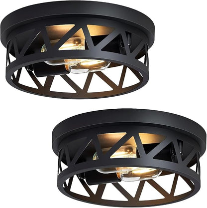 DPXEKQ 2-Light Flush Mount Ceiling Lights 2-Pack – 11" Black Farmhouse Industrial Ceiling Fixtures with Open Metal Cage for Hallway, Kitchen & Bedroom - Furniture with | Sold by Uncle Wiener's Wholesale