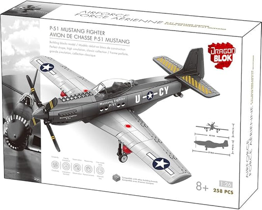 Dragon Blok P - 51 Mustang Fighter Building Block Set – 258 Piece Military Aircraft Model Kit - Toys with | Sold by Uncle Wiener's Wholesale