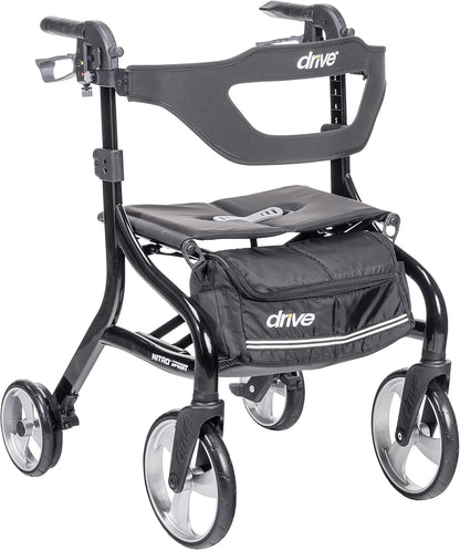 Drive Medical Nitro Sprint Foldable Rollator Walker with Seat, Standard Height Lightweight Rollator with Large Wheels, Folding Rolling Walker, Walker Rollator with Seat, Black - with | Sold by Uncle Wiener's Wholesale