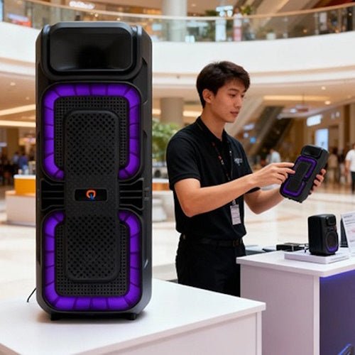 Dual 8" Tower Party Speaker with Bluetooth, USB, TF, FM Radio, LED Lights, 40W Output &amp; 2200mAh Battery TWR8BT - with | Sold by Uncle Wiener's Wholesale