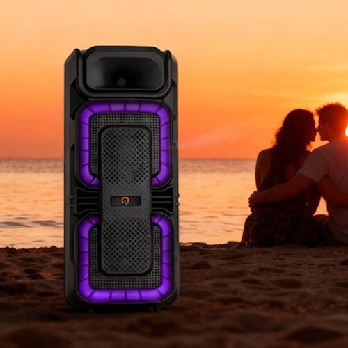 Dual 8" Tower Party Speaker with Bluetooth, USB, TF, FM Radio, LED Lights, 40W Output &amp; 2200mAh Battery TWR8BT - with | Sold by Uncle Wiener's Wholesale