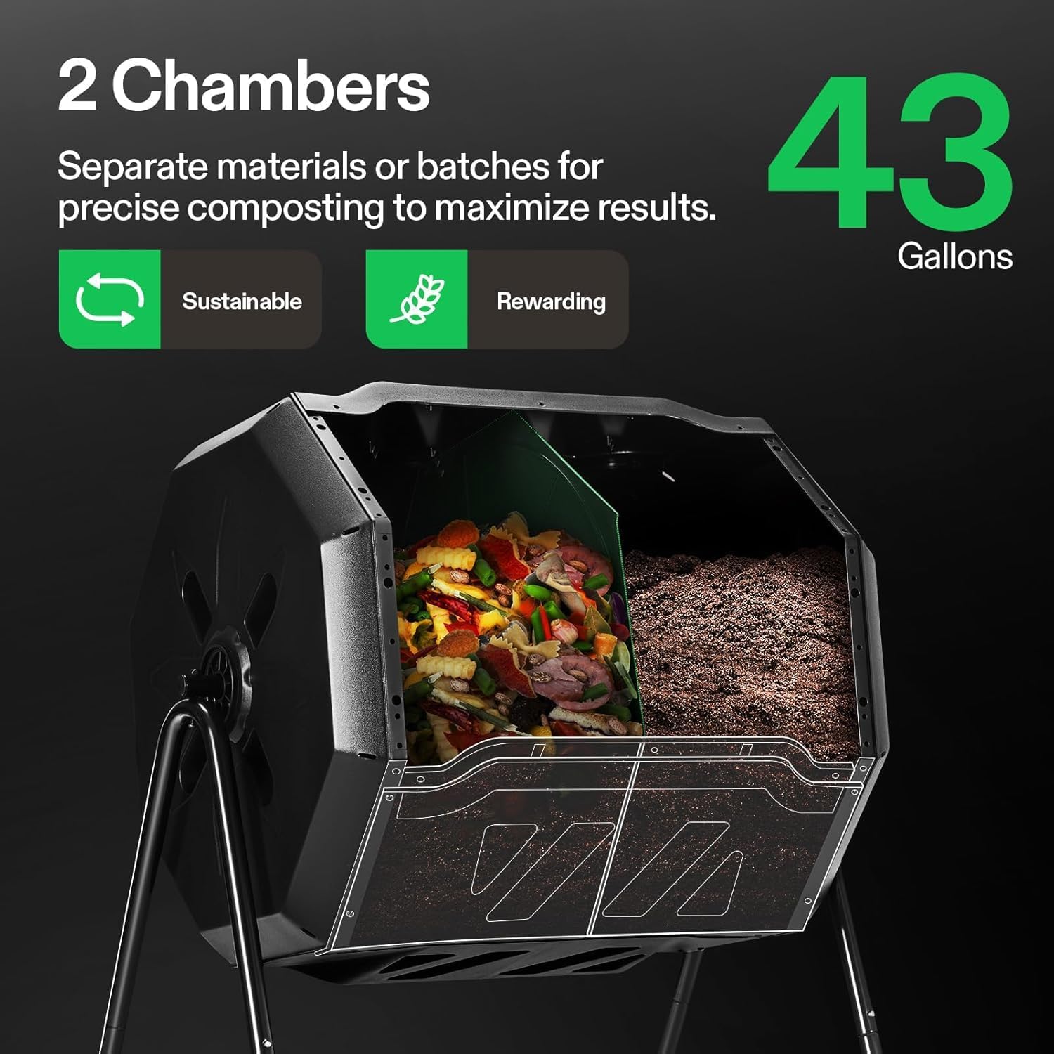 Dual - Chamber Garden Composter Tumbler 43 Gallon Outdoor Composting System XDB436 - General Equipment with | Sold by Uncle Wiener's Wholesale