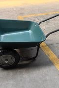 Dual wheel garden cart with green tray on grass

WB4511 heavy-duty wheelbarrow front angle view

Flat-free dual tires and balanced design garden wheelbarrow

Side profile of 5 cu ft garden cart in outdoor setting