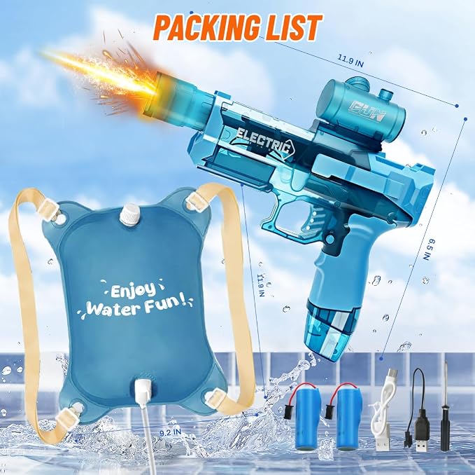 DUNEMEI Electric Water Gun with 0.6-Gallon Backpack Tank – Automatic Rechargeable Water Blaster with LED Lights - Toys with | Sold by Uncle Wiener's Wholesale