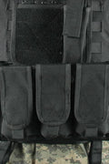 Black Tactical MOLLE Vest – Front View

Tactical Vest Worn by Model – Side View

Adjustable Combat Vest – Straps and Buckles Detail

MOLLE System Tactical Vest – Rear View

Tactical Vest in ACU and A-TACS Camo – Group Display