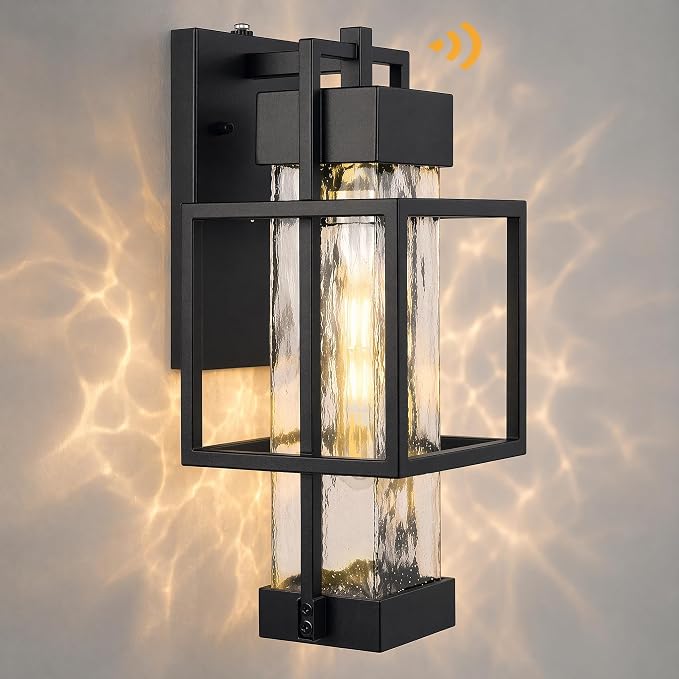 Dusk to Dawn Outdoor Wall Light – Black Waterproof Exterior Wall Sconce with E26 LED Bulb, Photocell Sensor, Metal Cage & Ripple Glass for Porch, Garage and Entryway - Home decor with 1 Pack | Sold by Uncle Wiener's Wholesale