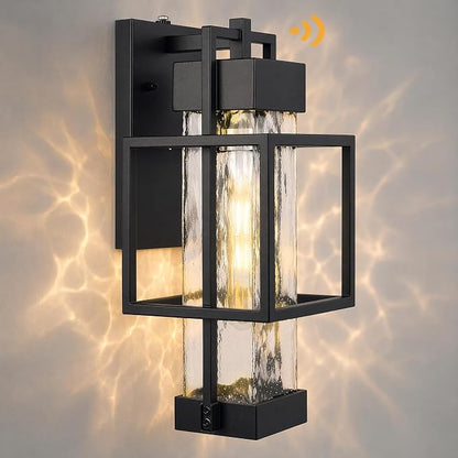 Dusk to Dawn Outdoor Wall Light – Black Waterproof Exterior Wall Sconce with E26 LED Bulb, Photocell Sensor, Metal Cage & Ripple Glass for Porch, Garage and Entryway - Home decor with 1 Pack | Sold by Uncle Wiener's Wholesale