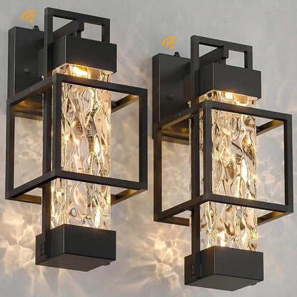 Dusk to Dawn Outdoor Wall Light – Black Waterproof Exterior Wall Sconce with E26 LED Bulb, Photocell Sensor, Metal Cage & Ripple Glass for Porch, Garage and Entryway - Home decor with 2 Pack | Sold by Uncle Wiener's Wholesale