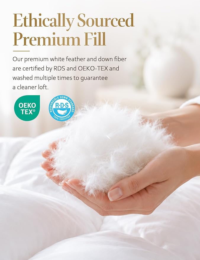 DWR Super Down Feather Comforter – 120 x 120 Inch White All-Season Duvet Insert, Medium Weight, Ultra-Soft Cotton Blend, Fluffy Hotel-Style Bedding with Corner Ties - Home products with | Sold by Uncle Wiener's Wholesale