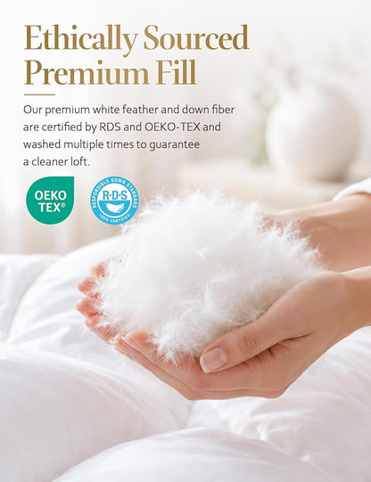 DWR Super Down Feather Comforter – 120 x 120 Inch White All-Season Duvet Insert, Medium Weight, Ultra-Soft Cotton Blend, Fluffy Hotel-Style Bedding with Corner Ties - Home products with | Sold by Uncle Wiener's Wholesale