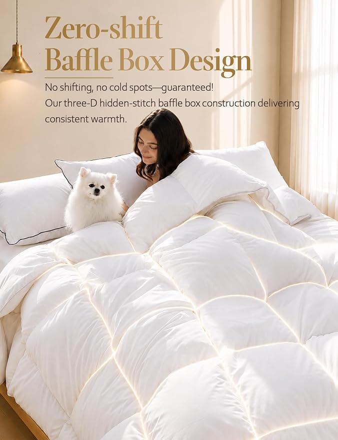 DWR Super Down Feather Comforter – 120 x 120 Inch White All-Season Duvet Insert, Medium Weight, Ultra-Soft Cotton Blend, Fluffy Hotel-Style Bedding with Corner Ties - Home products with | Sold by Uncle Wiener's Wholesale