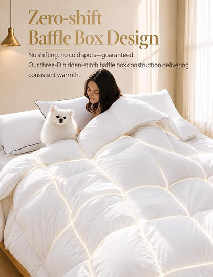 DWR Super Down Feather Comforter – 120 x 120 Inch White All-Season Duvet Insert, Medium Weight, Ultra-Soft Cotton Blend, Fluffy Hotel-Style Bedding with Corner Ties - Home products with | Sold by Uncle Wiener's Wholesale