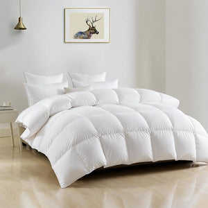DWR Super Down Feather Comforter – 120 x 120 Inch White All-Season Duvet Insert, Medium Weight, Ultra-Soft Cotton Blend, Fluffy Hotel-Style Bedding with Corner Ties