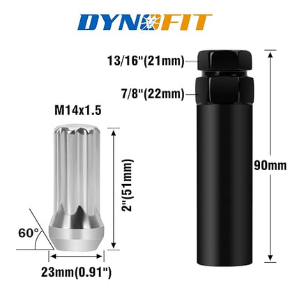 Dynofit M14x1.5 Spike Lug Nuts – Chrome Wheel Lug Nut Set with Socket Key for Aftermarket Wheels - General Equipment with | Sold by Uncle Wiener's Wholesale