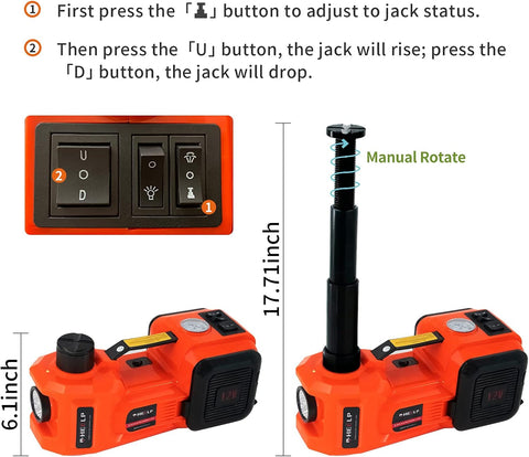 E - HEELP Electric Car Jack 5Ton 12V Kit Hydraulic (Lifting Range: 6.1~17.7 inch) with Inflator Electric Jack for Car SUV Sedan MPV Change Tires Garage Repair Emergency Kit - with Orange | Sold by Uncle Wiener's Wholesale