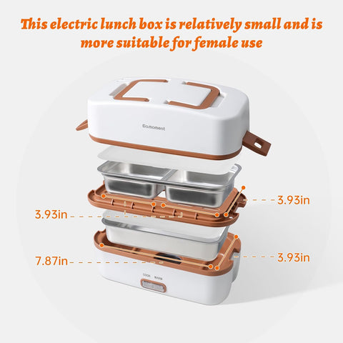 Eamoment Brown Electric Lunch Box Food Heater 270W 304 Stainless Steel,1000mL Standard Capacity.Heating/Cooking/Keep Warm,Portabler for Adults/Work/WomanUHLB - 1.5S001W (Electric Lunch Box Food Heater) - with | Sold by Uncle Wiener's Wholesale