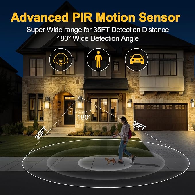 Easyusahome Motion Sensor Outdoor Wall Light – Black Dusk to Dawn Porch Lantern with 180° Motion Detection, 3 Lighting Modes, Waterproof Metal Frame & Clear Glass, E26 Socket - Home decor with | Sold by Uncle Wiener's Wholesale