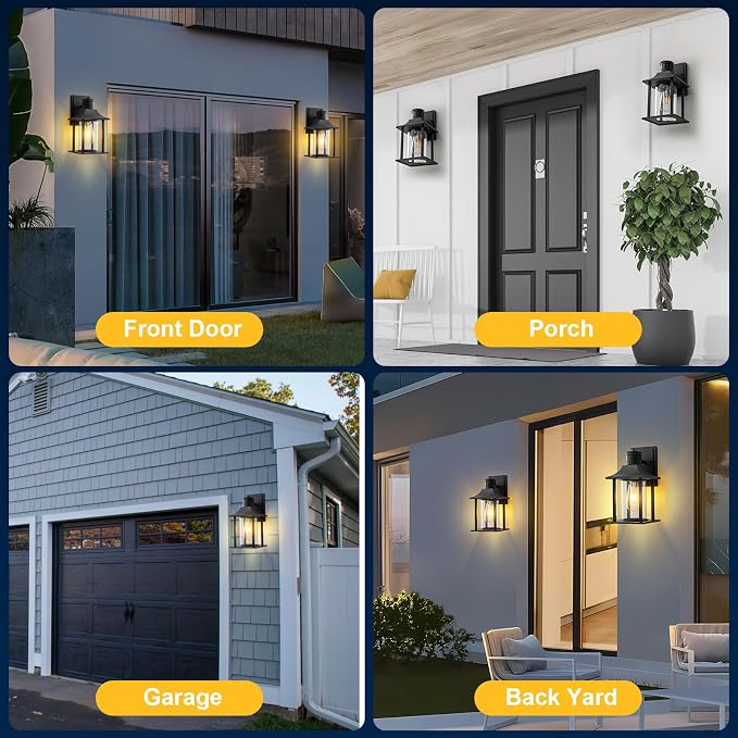 Easyusahome Motion Sensor Outdoor Wall Light – Black Dusk to Dawn Porch Lantern with 180° Motion Detection, 3 Lighting Modes, Waterproof Metal Frame & Clear Glass, E26 Socket - Home decor with | Sold by Uncle Wiener's Wholesale