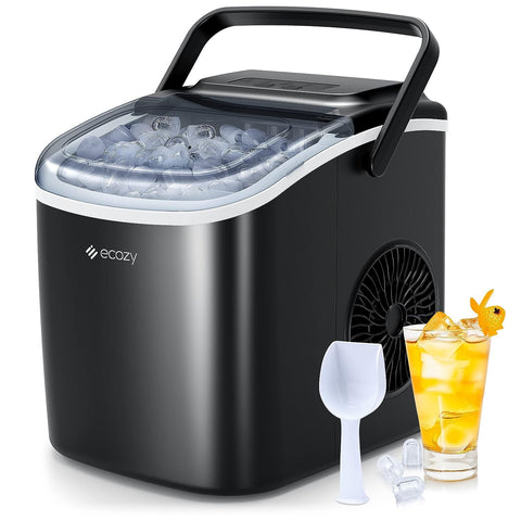 ecozy Portable Countertop Ice Maker - 9 Ice Cubes in 6 Minutes, 26 lbs Daily Output, Self - Cleaning with Ice Bags, Scoop, and Basket for Kitchen, Office, Bar, Party - Black - with | Sold by Uncle Wiener's Wholesale