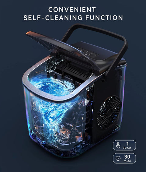 ecozy Portable Countertop Ice Maker - 9 Ice Cubes in 6 Minutes, 26 lbs Daily Output, Self - Cleaning with Ice Bags, Scoop, and Basket for Kitchen, Office, Bar, Party - Black - with | Sold by Uncle Wiener's Wholesale