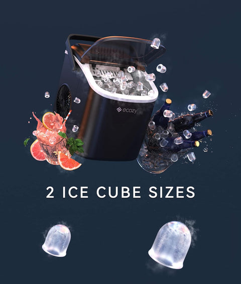 ecozy Portable Countertop Ice Maker - 9 Ice Cubes in 6 Minutes, 26 lbs Daily Output, Self - Cleaning with Ice Bags, Scoop, and Basket for Kitchen, Office, Bar, Party - Black - with | Sold by Uncle Wiener's Wholesale