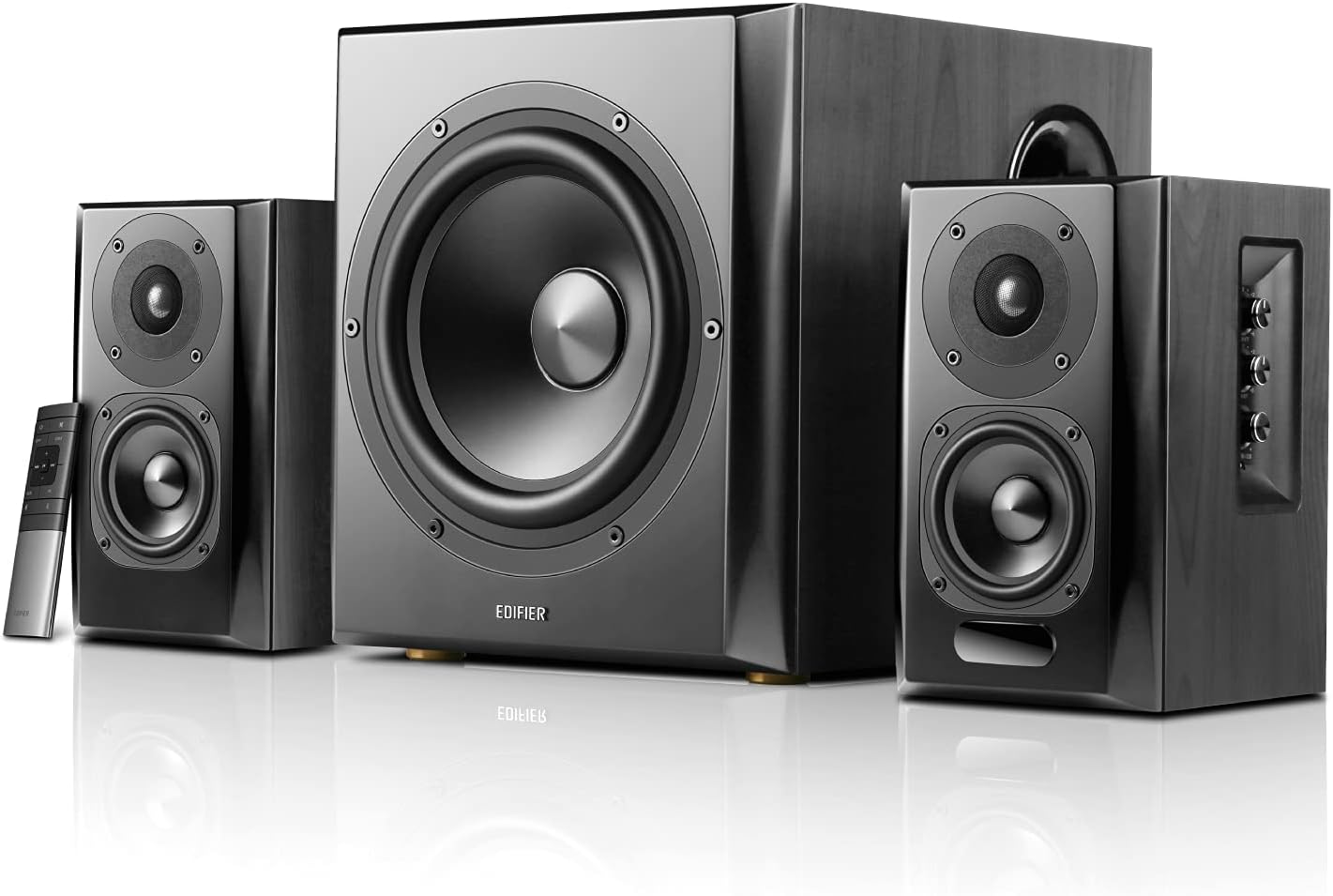 Edifier S351DB Bookcase Coaxial, Bluetooth, Optical and Auxiliary Speaker and Subwoofer 2.1 System, Wireless Sound for Study, Living Room & Cave Black - with | Sold by Uncle Wiener's Wholesale