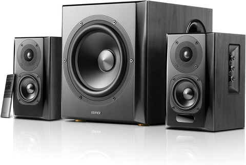 Edifier S351DB Bookcase Coaxial, Bluetooth, Optical and Auxiliary Speaker and Subwoofer 2.1 System, Wireless Sound for Study, Living Room & Cave Black - with | Sold by Uncle Wiener's Wholesale