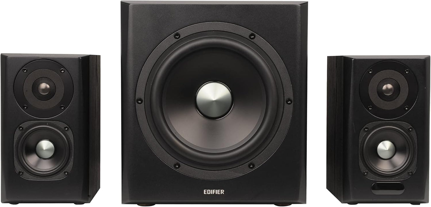 Edifier S351DB Bookcase Coaxial, Bluetooth, Optical and Auxiliary Speaker and Subwoofer 2.1 System, Wireless Sound for Study, Living Room & Cave Black - with | Sold by Uncle Wiener's Wholesale