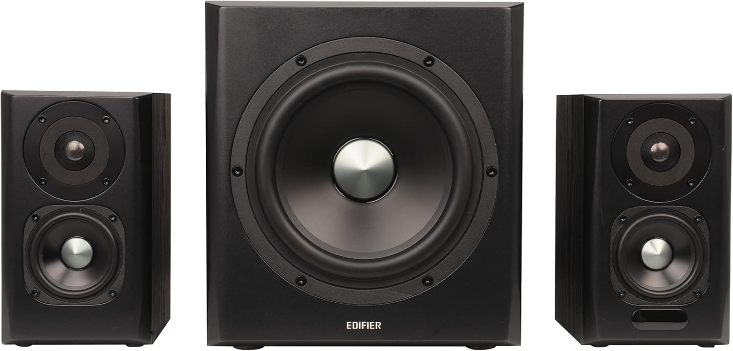 Edifier S351DB Bookcase Coaxial, Bluetooth, Optical and Auxiliary Speaker and Subwoofer 2.1 System, Wireless Sound for Study, Living Room & Cave Black - with | Sold by Uncle Wiener's Wholesale