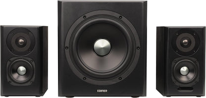 Edifier S351DB Bookcase Coaxial, Bluetooth, Optical and Auxiliary Speaker and Subwoofer 2.1 System, Wireless Sound for Study, Living Room & Cave Black - with | Sold by Uncle Wiener's Wholesale