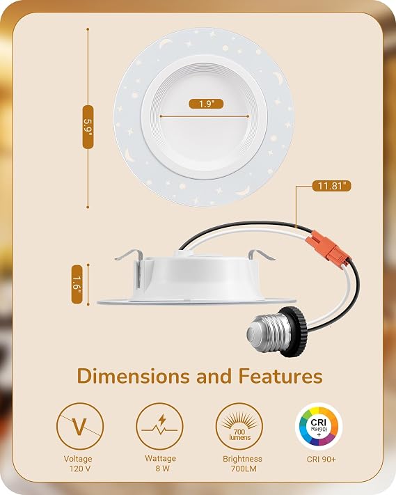 EDISHINE 4-Inch LED Recessed Can Lights with Night Light – 12 Pack, 8W 700LM, 5CCT Selectable, Dimmable Star & Moon Retrofit Downlights - Home products with | Sold by Uncle Wiener's Wholesale