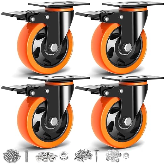 Einesin 4-Inch Heavy-Duty Swivel Caster Wheels 4-Pack – Dual-Locking Plate Mount Casters with Quiet Polyurethane Wheels for Furniture, Workbenches & Carts - General Equipment with | Sold by Uncle Wiener's Wholesale