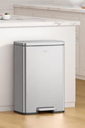 EKO Madison Brushed Stainless 25L+20L Dual Compartment Step Trash Can with Inner Liner, Recycling Bin, Soft - Close Lid, Fingerprint - Resistant Finish, and Durable Stainless Steel for Home and Office. Tiny dents - with | Sold by Uncle Wiener's Wholesale